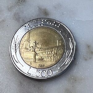 1987 Italy Bimetallic 500 Lira Commemorative Coin - Two-Tone Silver & Gold